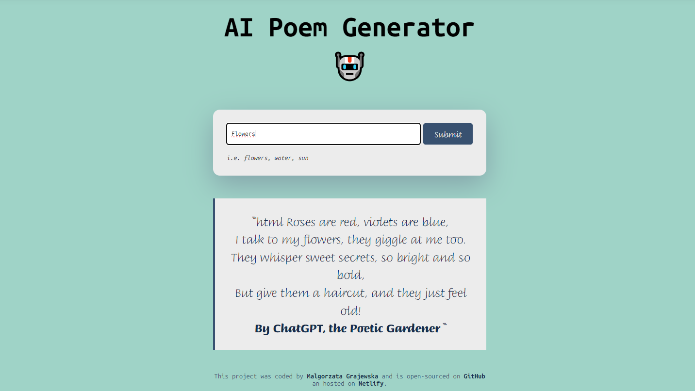 screenshot AI poem generaor app