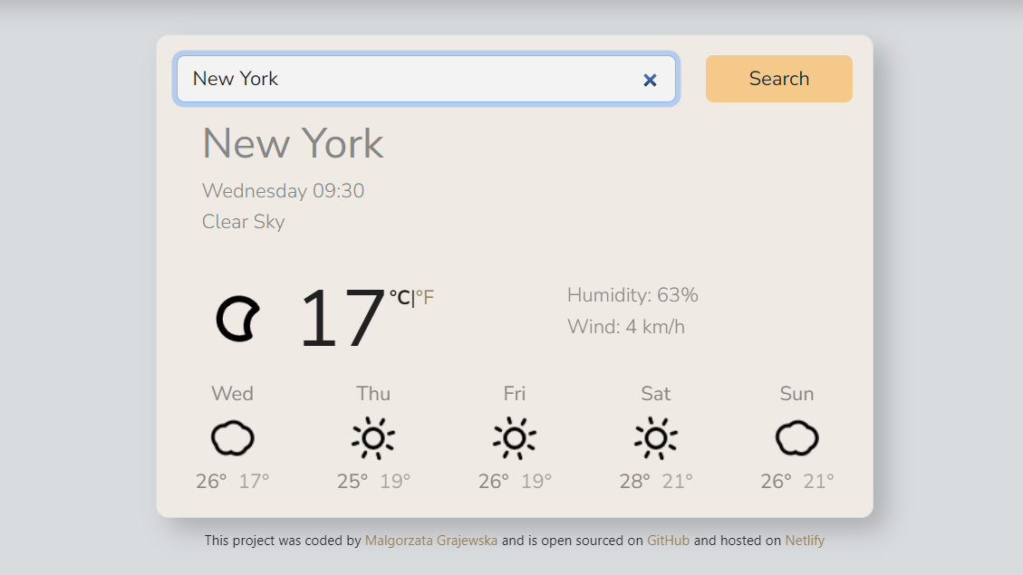 screenshot weather react app